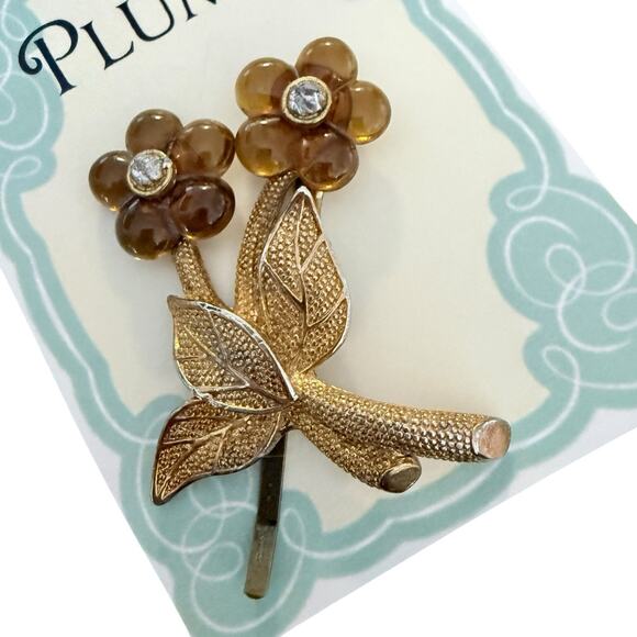 Vintage Hair Jewelry Brown Floral Hair Pin Flower Clip Barrette - Picture 5 of 5